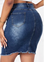 Denim Blue bottoms,Plain Color bottoms,Denim Blue Button Fly Bodycon Skirt