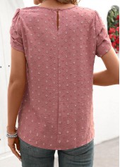 Dark Reddish Purple tops,Plain Color tops,Jacquard Dark Reddish Purple Round Neck Short Sleeve Blouse