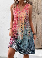 Coral dresses,Ombre dresses,Everyday dresses,Casual dresses,Coral A Line V Neck Sleeveless Dress