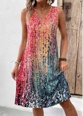 Coral dresses,Ombre dresses,Everyday dresses,Casual dresses,Coral A Line V Neck Sleeveless Dress