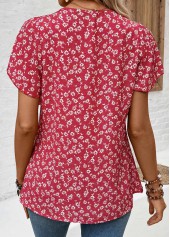 Wine Red tops,Ditsy Floral tops,Floral tops,Plants tops,ROTITA Ruffle Ditsy Floral Print Wine Red V Neck Blouse
