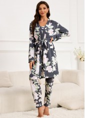 Dark Grey loungewear,Floral loungewear,Plants loungewear,Floral Print Dark Grey Lounge Top and Pants