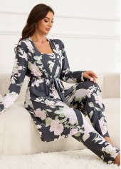 Dark Grey loungewear,Floral loungewear,Plants loungewear,Floral Print Dark Grey Lounge Top and Pants