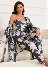 Dark Grey loungewear,Floral loungewear,Plants loungewear,Floral Print Dark Grey Lounge Top and Pants