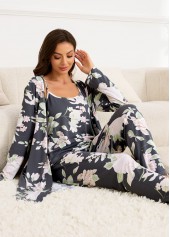 Dark Grey loungewear,Floral loungewear,Plants loungewear,Floral Print Dark Grey Lounge Top and Pants