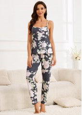 Dark Grey loungewear,Floral loungewear,Plants loungewear,Floral Print Dark Grey Lounge Top and Pants