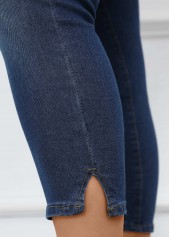 Denim Blue plus size,Plain Color plus size,Plus Size Button Denim Blue Skinny High Waisted Pants