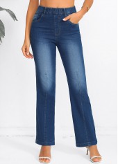 Jeans mit hoher Taille und elastischem Bund in Blau