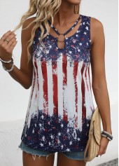 Multi Color tops,Flag tops,ROTITA American Flag Multi Color Sleeveless Cut Out Tank Top