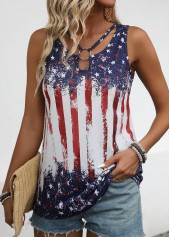 ROTITA American Flag Multi Color Sleeveless Cut Out Tank Top