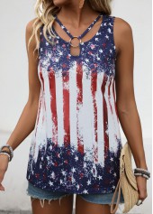 Multi Color tops,Flag tops,ROTITA American Flag Multi Color Sleeveless Cut Out Tank Top