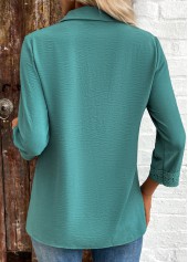 Turquoise tops,Plain Color tops,ROTITA Patchwork Turquoise Button 3/4 Sleeve Shirt