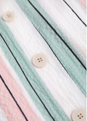 White tops,Light Pink tops,Striped tops,Geometric tops,ROTITA Plus Size Button White Striped Round Neck Blouse