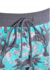 Cyan swimwear,Plants swimwear,ROTITA Bowknot Cyan Tropical Plants Print Tankini Set