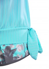 Cyan swimwear,Plants swimwear,ROTITA Bowknot Cyan Tropical Plants Print Tankini Set