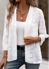 White tops,Plain Color tops,ROTITA Lace White 3/4 Sleeve Light Cardigan