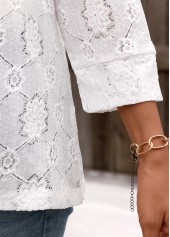 White tops,Plain Color tops,ROTITA Lace White 3/4 Sleeve Light Cardigan