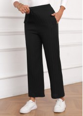 Black bottoms,Plain Color bottoms,Textured Fabric Black Drawastring High Waisted Pants