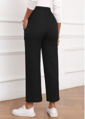 Black bottoms,Plain Color bottoms,Textured Fabric Black Drawastring High Waisted Pants