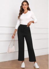 Black bottoms,Plain Color bottoms,Textured Fabric Black Drawastring High Waisted Pants