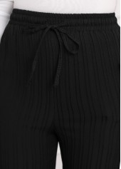 Black bottoms,Plain Color bottoms,Textured Fabric Black Drawastring High Waisted Pants
