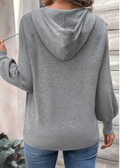 Dark Grey tops,Plain Color tops,Patchwork Dark Grey Hooded Long Sleeve Sweater