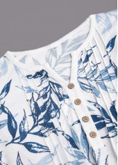 White tops,Blue tops,Plants tops,ROTITA Leaf Print White T Shirt