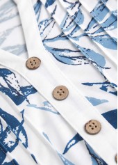 White tops,Blue tops,Plants tops,ROTITA Leaf Print White T Shirt