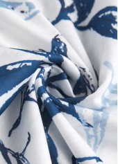 White tops,Blue tops,Plants tops,ROTITA Leaf Print White T Shirt