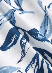 White tops,Blue tops,Plants tops,ROTITA Leaf Print White T Shirt