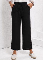 Black bottoms,Plain Color bottoms,Drawstring Black Elastic Waist High Waisted Pants