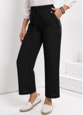 Black bottoms,Plain Color bottoms,Drawstring Black Elastic Waist High Waisted Pants