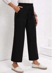 Drawstring Black Elastic Waist High Waisted Pants