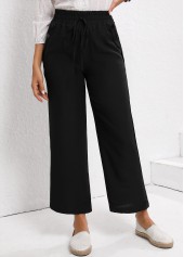 Black bottoms,Plain Color bottoms,Drawstring Black Elastic Waist High Waisted Pants