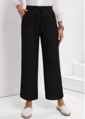 Black bottoms,Plain Color bottoms,Drawstring Black Elastic Waist High Waisted Pants