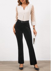 Black bottoms,Plain Color bottoms,Button Black Flare Leg High Waisted Pants