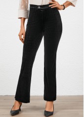 Black bottoms,Plain Color bottoms,Button Black Flare Leg High Waisted Pants