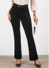 Button Black Flare Leg High Waisted Pants