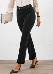Black bottoms,Plain Color bottoms,Button Black Flare Leg High Waisted Pants