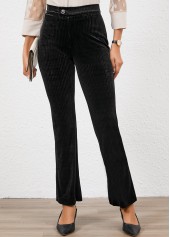 Black bottoms,Plain Color bottoms,Button Black Flare Leg High Waisted Pants