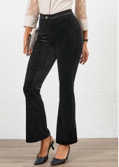 Black bottoms,Plain Color bottoms,Button Black Flare Leg High Waisted Pants