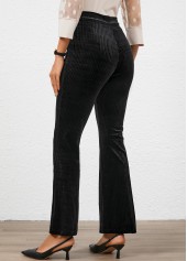 Black bottoms,Plain Color bottoms,Button Black Flare Leg High Waisted Pants