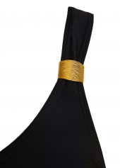 Black swimwear,Plain Color swimwear,ROTITA Lace V Neck Black Tankini Set