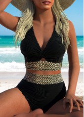 ensemble bikini taille haute en jacquard noir rotita