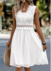 White dresses,Plain Color dresses,Vacation dresses,Vacation dresses,ROTITA White Patchwork V Neck Sleeveless Dress