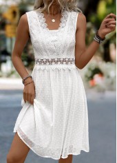 White dresses,Plain Color dresses,Vacation dresses,Vacation dresses,ROTITA White Patchwork V Neck Sleeveless Dress