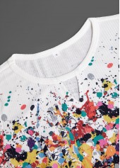 White tops,Ombre tops,ROTITA Cut Out Ombre White Round Neck T Shirt