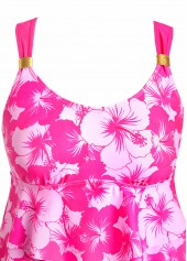 Hot Pink swimwear,Floral swimwear,Plants swimwear,ROTITA Patchwork Hot Pink Floral Print Tankini Set
