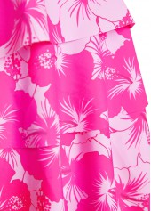 Hot Pink swimwear,Floral swimwear,Plants swimwear,ROTITA Patchwork Hot Pink Floral Print Tankini Set