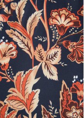 Dark Blue dresses,Floral dresses,Plants dresses,Everyday dresses,Casual dresses,ROTITA Circular Ring Floral Print Dark Blue Round Neck Dress